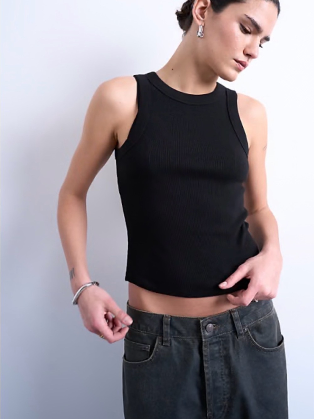 Topshop Black Ribbed Sleeveless Tank